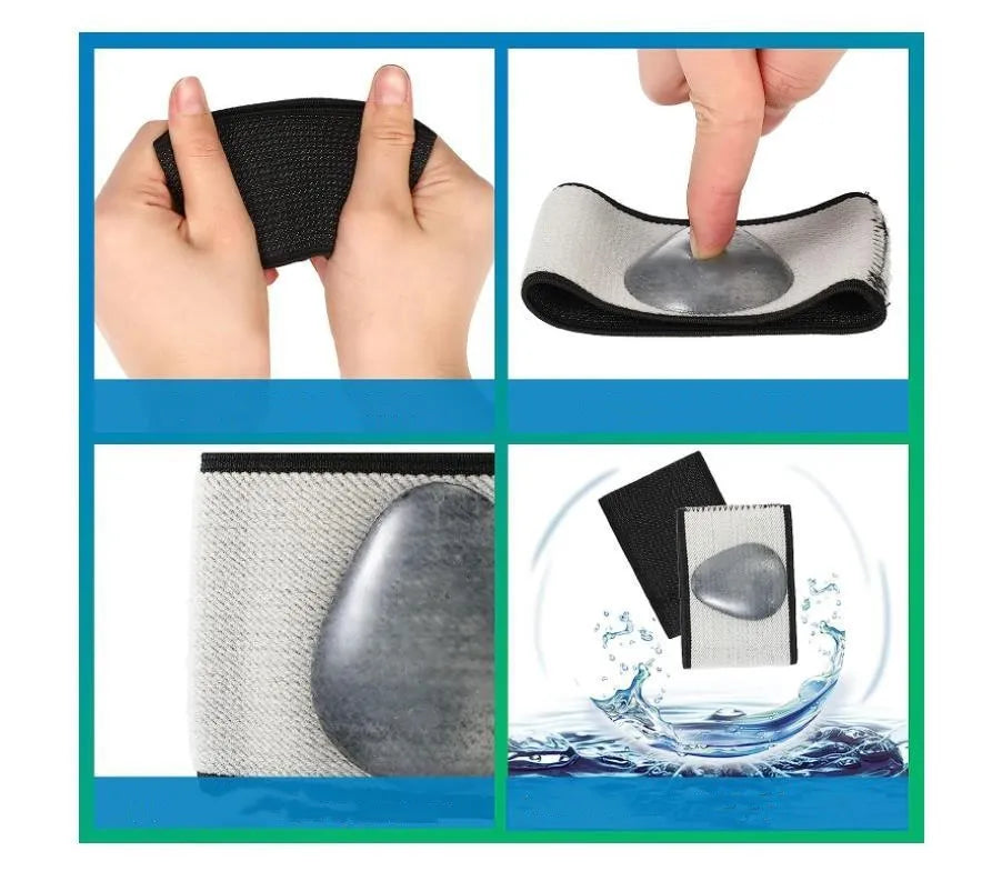 Elastic arch support bandage for flat feet with heart-shaped PU pad in two colour styles.