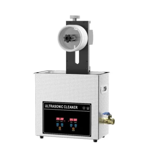 Mini ultrasonic cleaning machine with single-slot holder for vinyl records and PCBs.