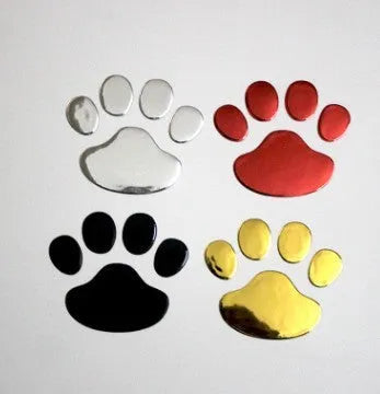PVC car sticker with hand-shaped brush dog footprints pattern in silver colour, 7cm long.
