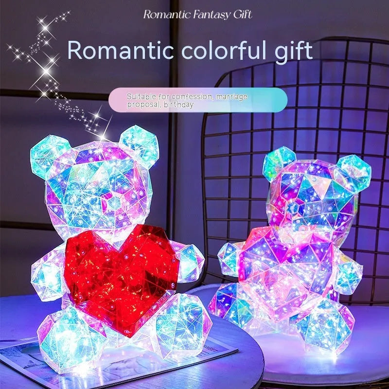 Luminous cartoon bear gift, plastic, 30cm tall, 23 x 19 x 30cm, USB plug and gift box, red Love or pink Love