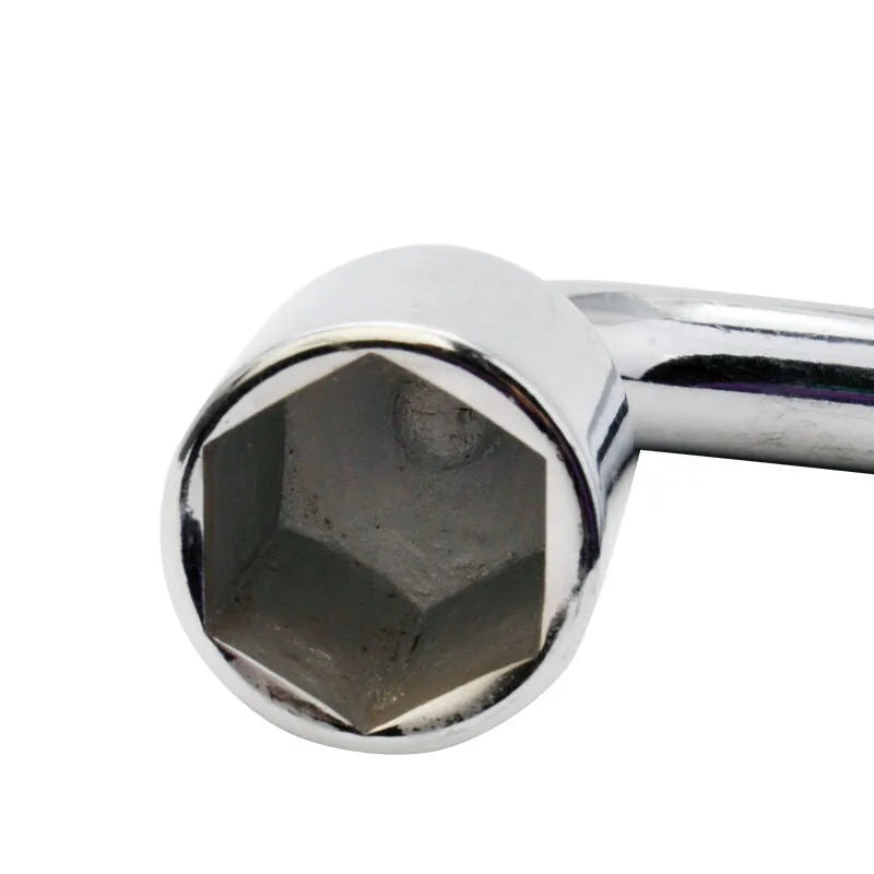 L-shaped metric wrench in complex vanadium steel with chrome plating, shown in sizes 17mm to 24mm