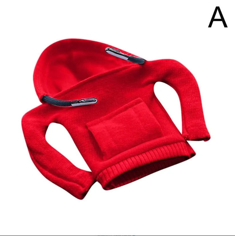 Cloth gear shift knob hoodie cover shown in multiple colours next to a car gear lever.