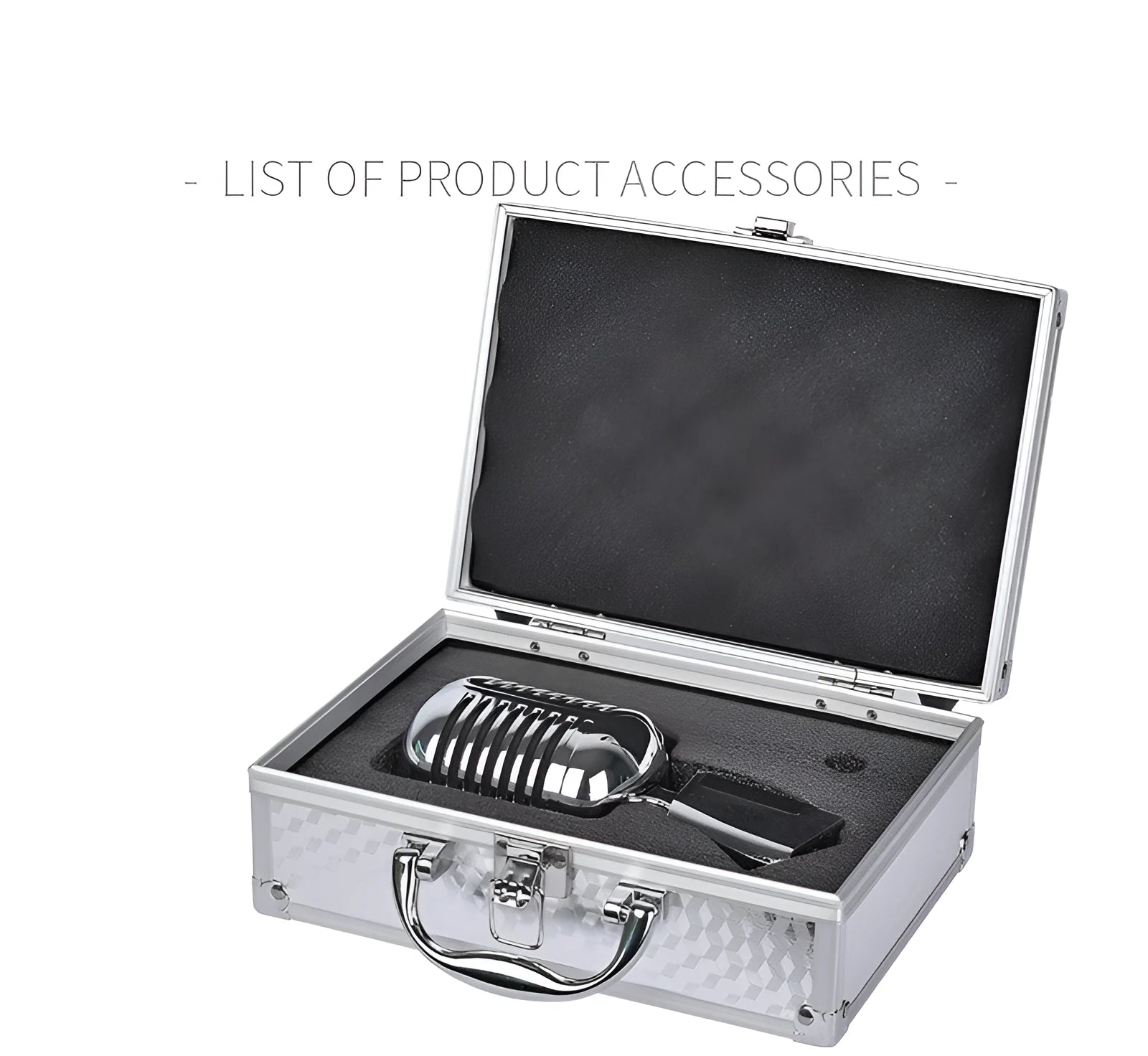 Retro style dynamic wired microphone in black or silver for stage and home karaoke use.