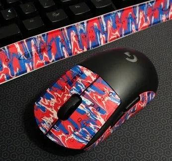 Second generation GPX mouse anti-skid stickers in black grey applied to mouse buttons