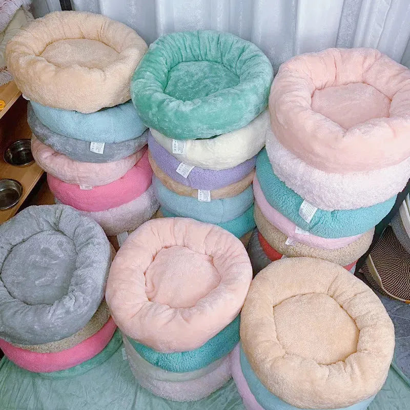 Round cloth dog mat pet bed in 35cm, 45cm and 58cm outer diameter sizes for small and medium dogs