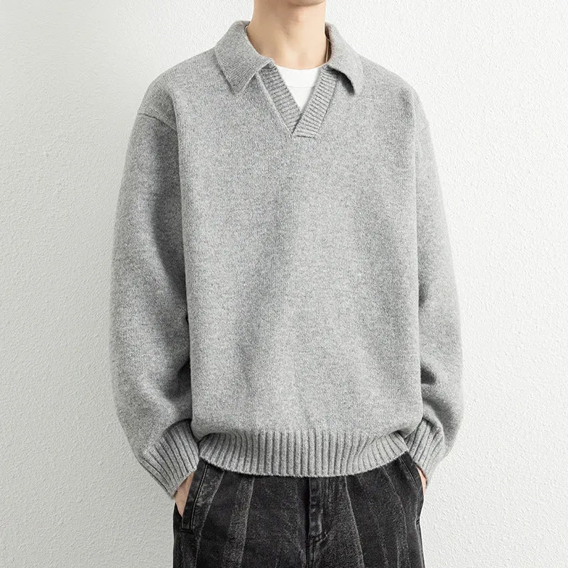 Men's casual cardigan sweater coat in carbon black, loose fit, modal rabbit fur blend