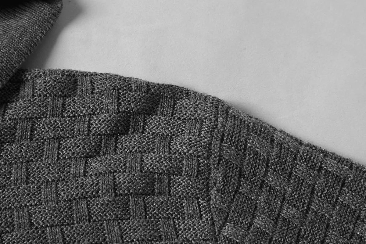 Men's grey cotton-polyester blend hooded sweatshirt on a hanger, showing front design and hood.