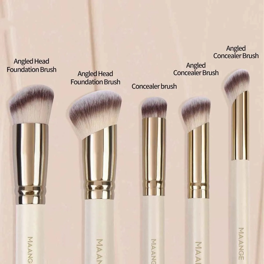 MAANGE apricot-coloured angled blush brush and four other makeup brushes from the five-piece set.
