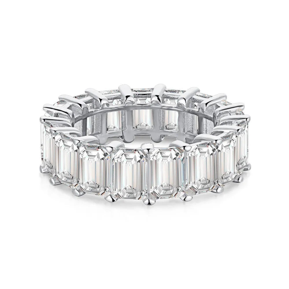 Women's rectangular full diamond super glitter zircon silver ring in blue