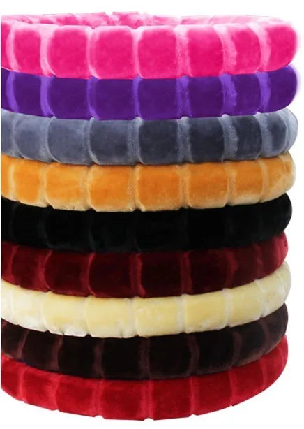 Thick velvet steering wheel cover in beige, non-slip, heavy high density plush, fits 37-38cm steering wheels