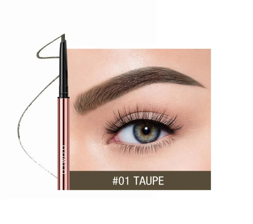 Eyebrow makeup pencil in colour box packaging, shown in shades of Auburn, Blonde, Caramel, Dark Brown, Soft Brown, and Taupe.