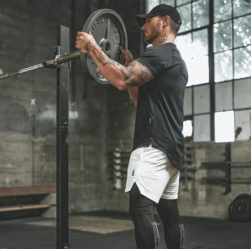 Men's long sleeve gym shirt in cotton-spandex blend with optional printed letter designs