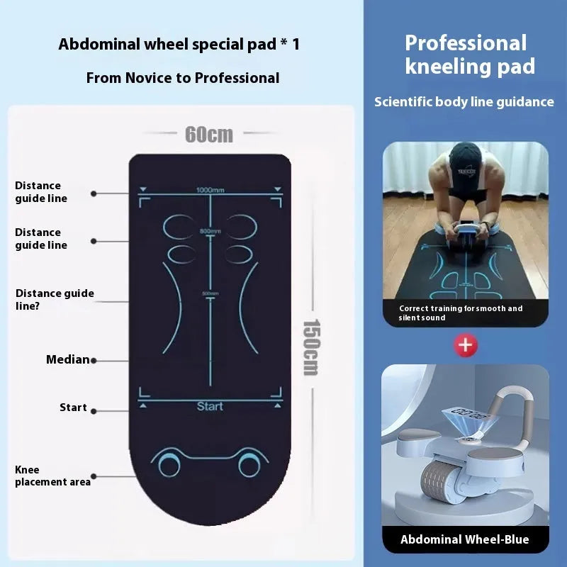 Blue four-wheel abdominal wheel with elbow support handles for home fitness training