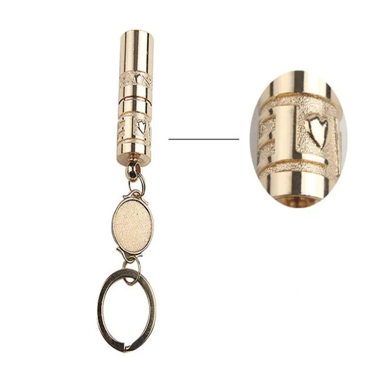 Gold zinc alloy waterproof mini LED flashlight on a keychain ring