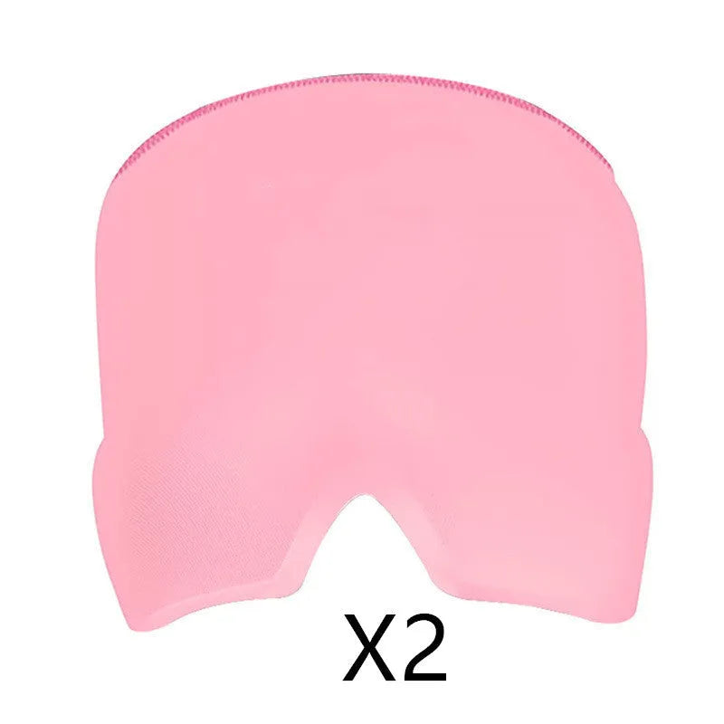 Black elastic ice gel headache relief eye mask shown on a mannequin head, adjustable for 42-66cm circumference.
