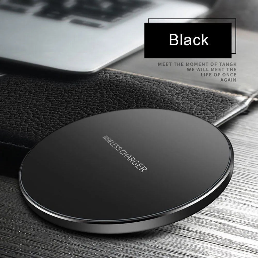 Black 9V QI wireless fast charging base with ultra-thin 6.5mm design