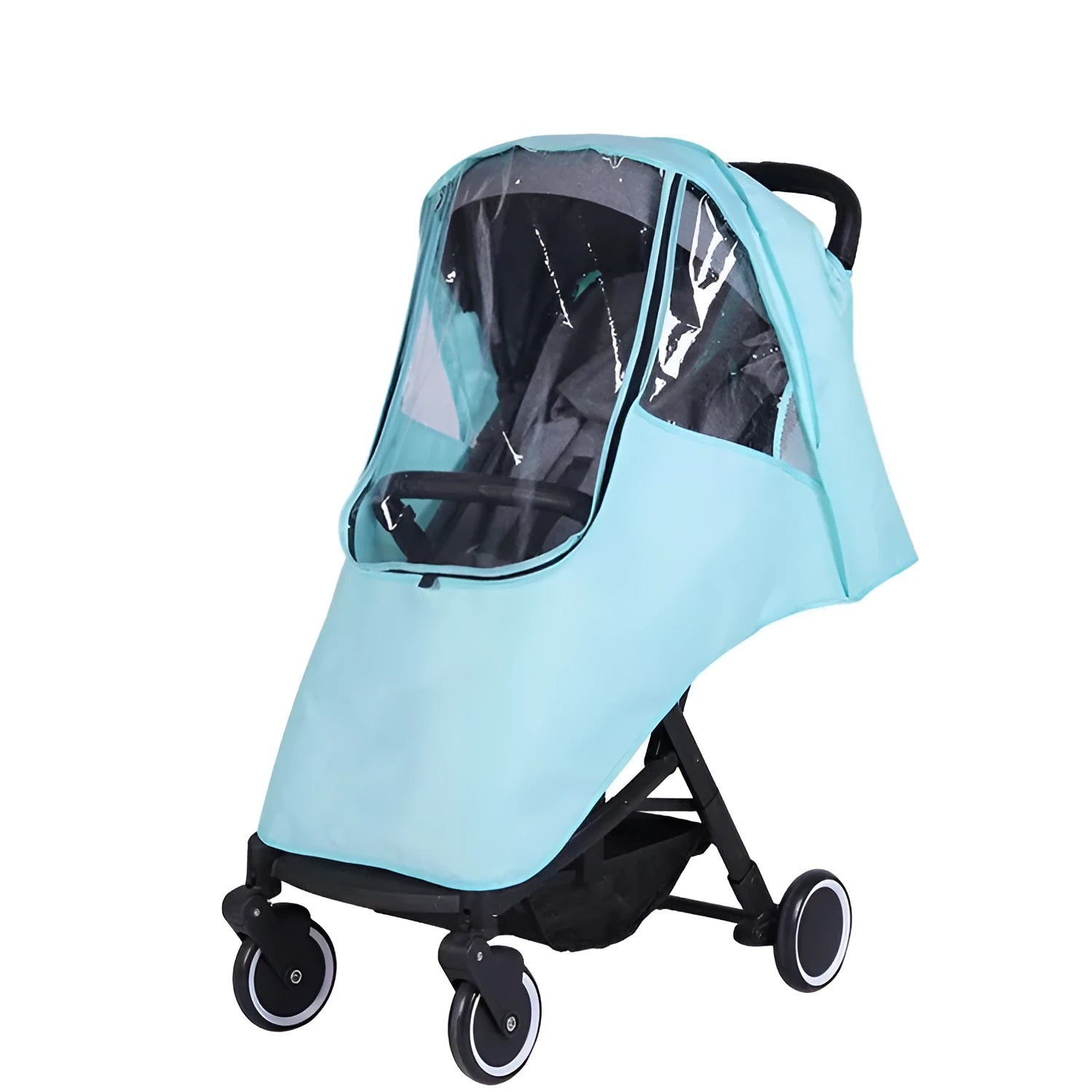Universal baby stroller rain cover in waterproof cationic linen with nonslip attachments