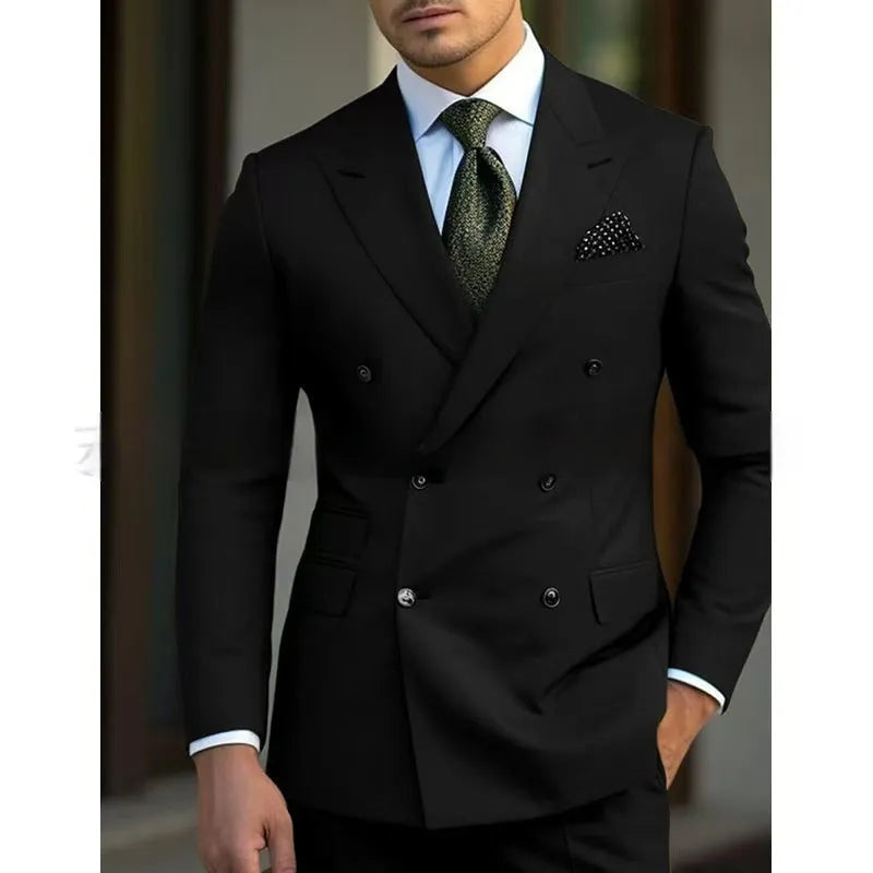 Men's two-piece business suit set in chemical fibre blend fabric available in multiple colours and sizes