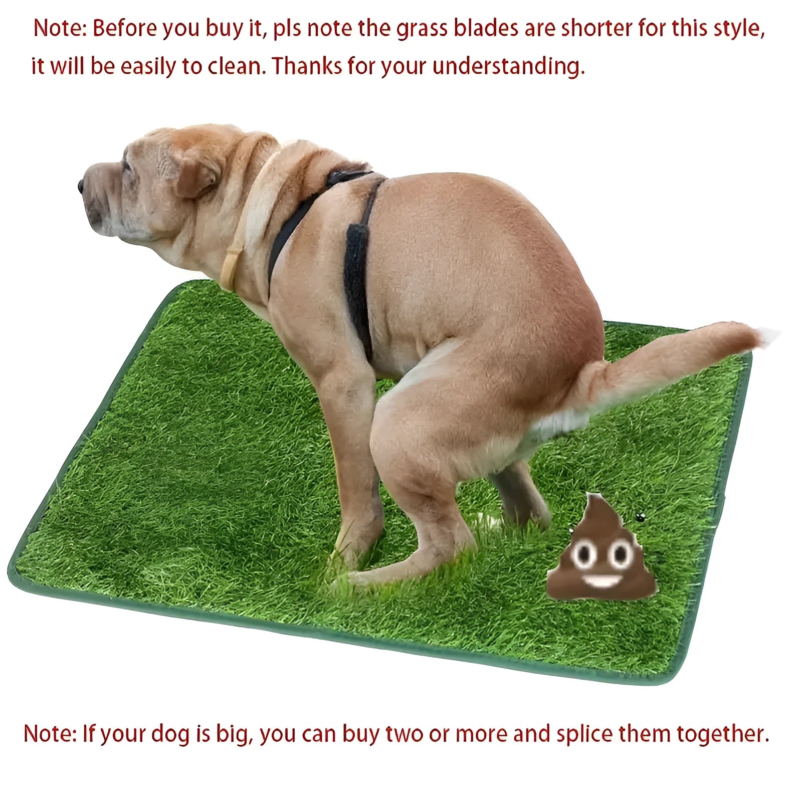 Artificial grass pet training toilet mat shown in small, medium, and large sizes.