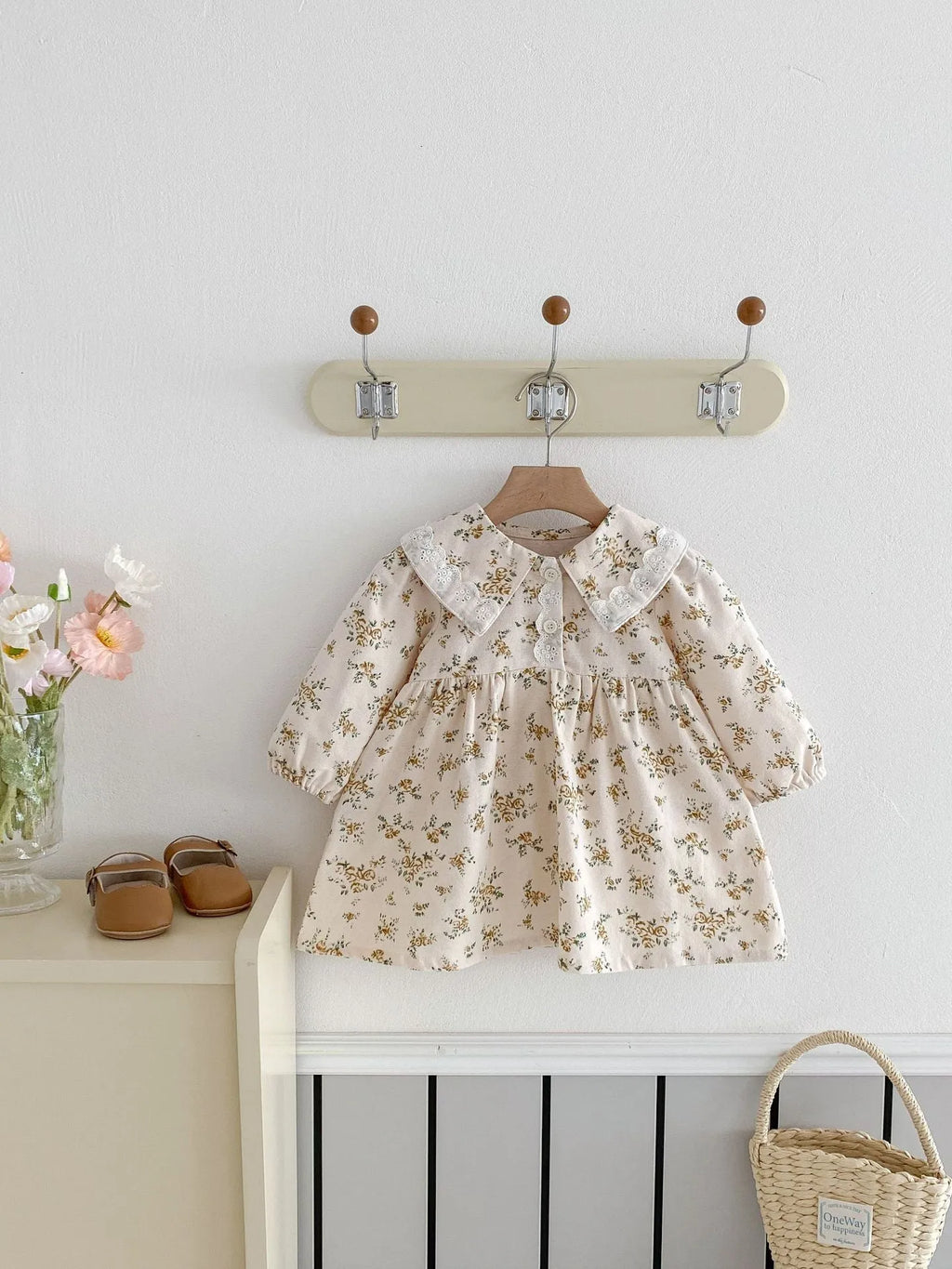 Girls floral princess dress with colourful floral skirt pattern, cotton fabric, available in sizes 73cm to 110cm