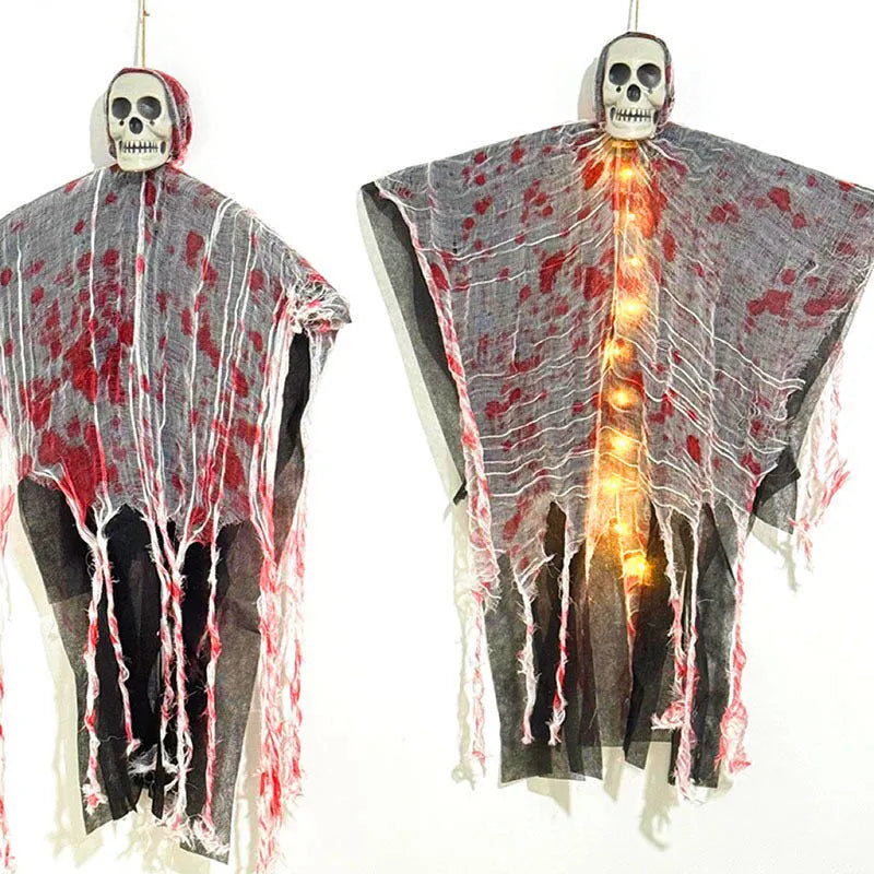 Plastic blood-dyed luminous skull Halloween hanging ghost decoration for outdoor gardens