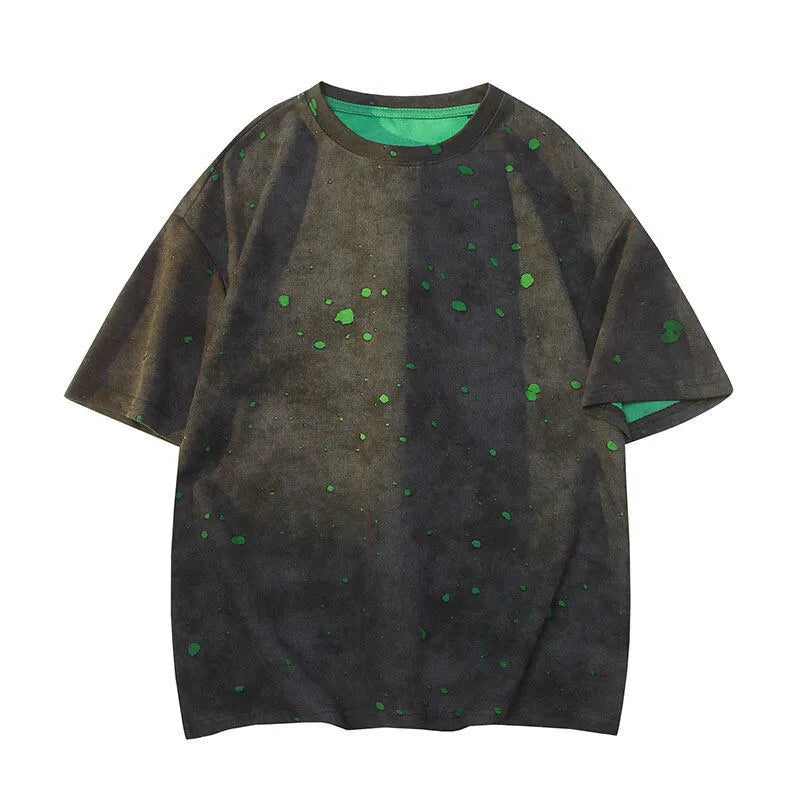 Men's ripped short sleeve T-shirt loose fit in khaki, dark green, black, or grey colours