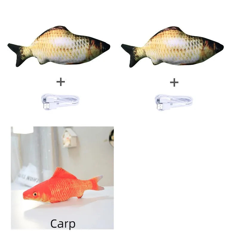 Electronic jumping fish cat toy 30cm long with USB charging cable