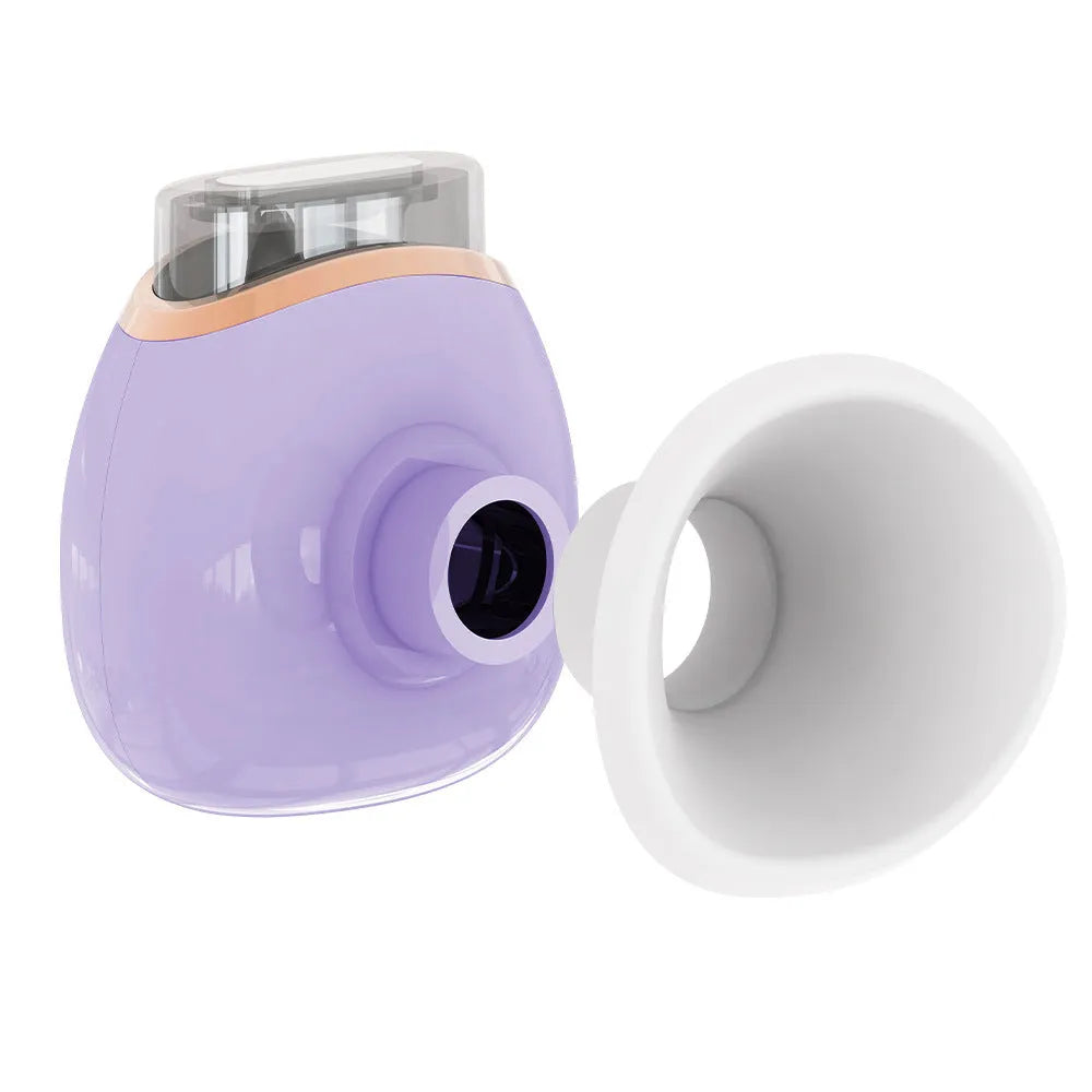 White and purple portable eye humidifier with USB charging cable and instruction manual