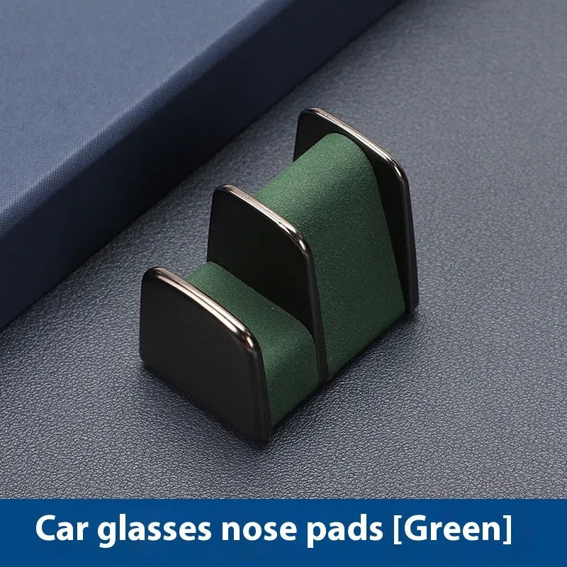 Green zinc alloy and leather car dashboard glasses clip holder with nose pad