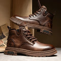 Men's retro British style ankle boots in black or brown with round toe and artificial PU upper, sizes 39-44