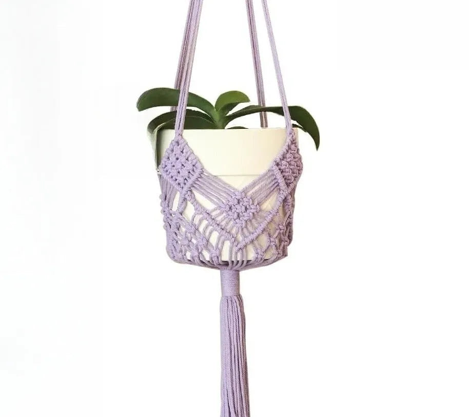 Hand-woven flower pot net pocket extension cord in brown polyester cotton