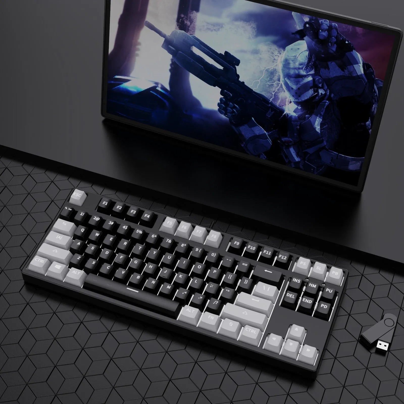 87-key mechanical gaming keyboard with dual-colour backlighting and metal chassis