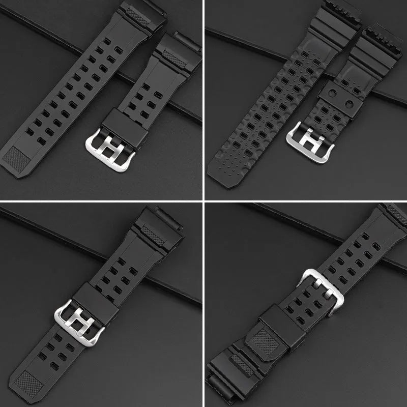TPU camouflage pattern watch strap with a silver buckle on a white background.