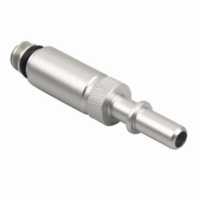 Silver metal transmission refuelling joint tool VAS6262-9 for automotive fluid transfer.
