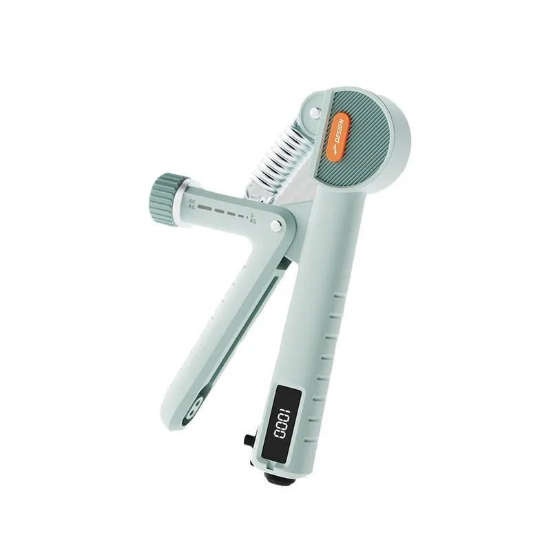 Adjustable spring hand gripper for strength training in ABS plastic, shown in multiple colour options.