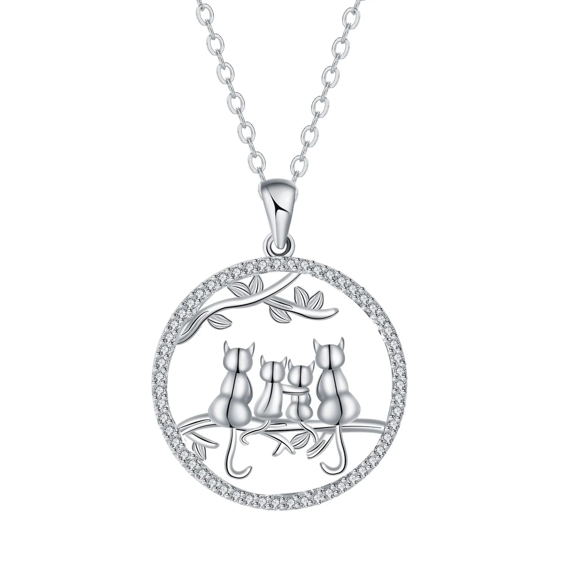 Four kitten pendant necklace on copper cross chain for women