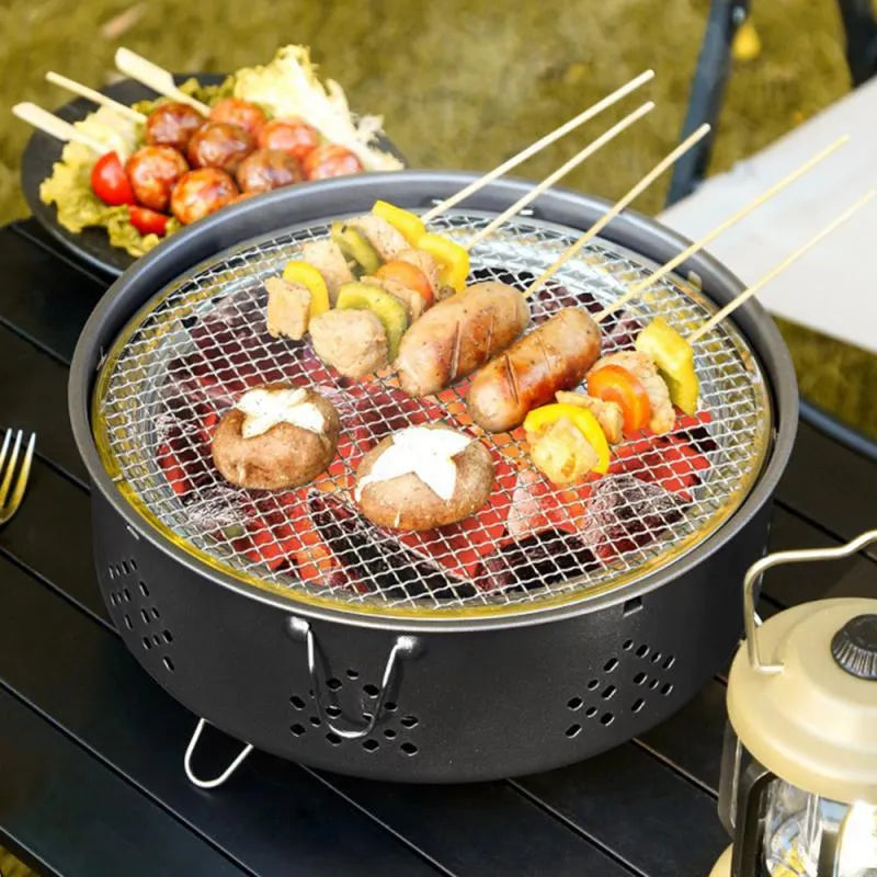 Portable stainless steel barbecue grill with detachable parts for outdoor camping use