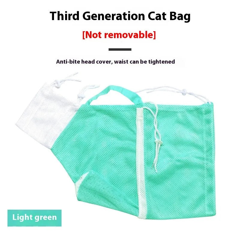 Fifth-generation cat grooming bag in grey and white colour with detachable design for nail trimming