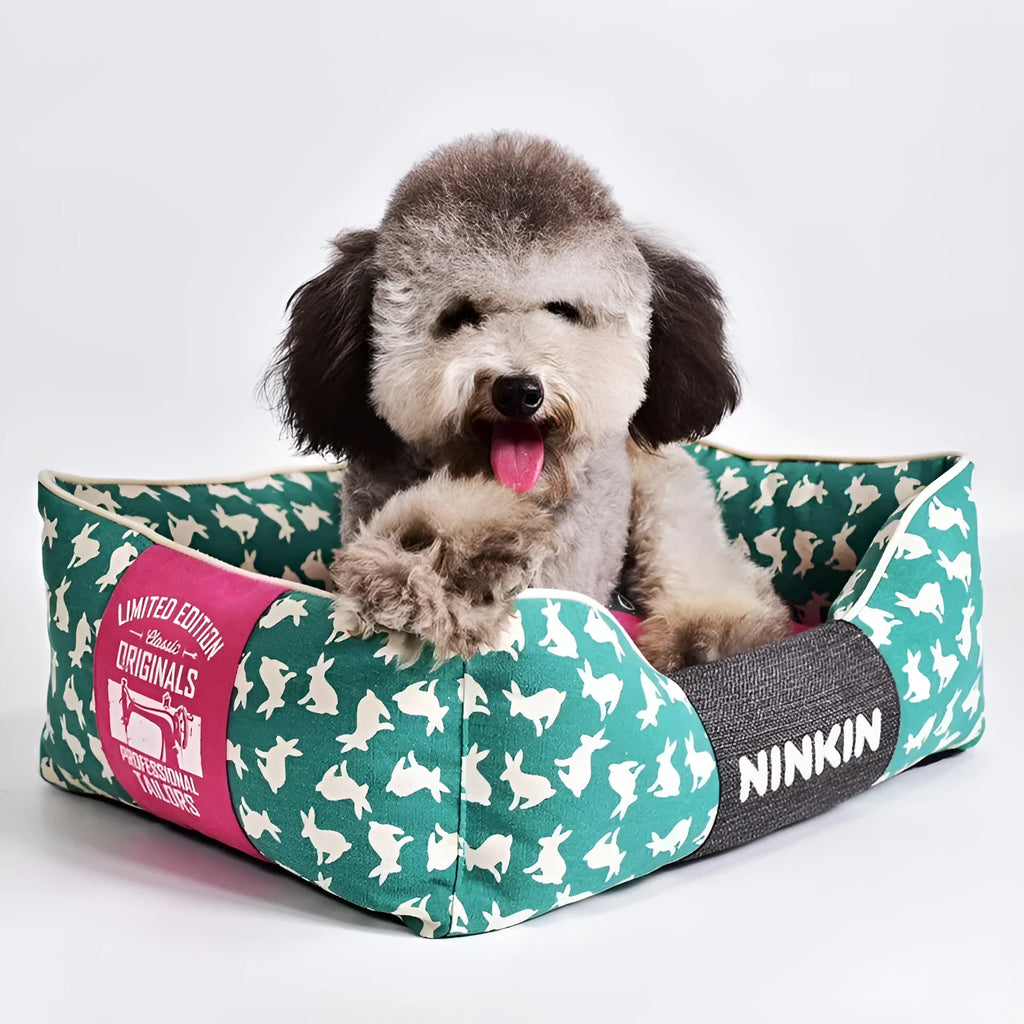 Jarre Aero Bull dog bed in a rabbit colour option shown on a floor