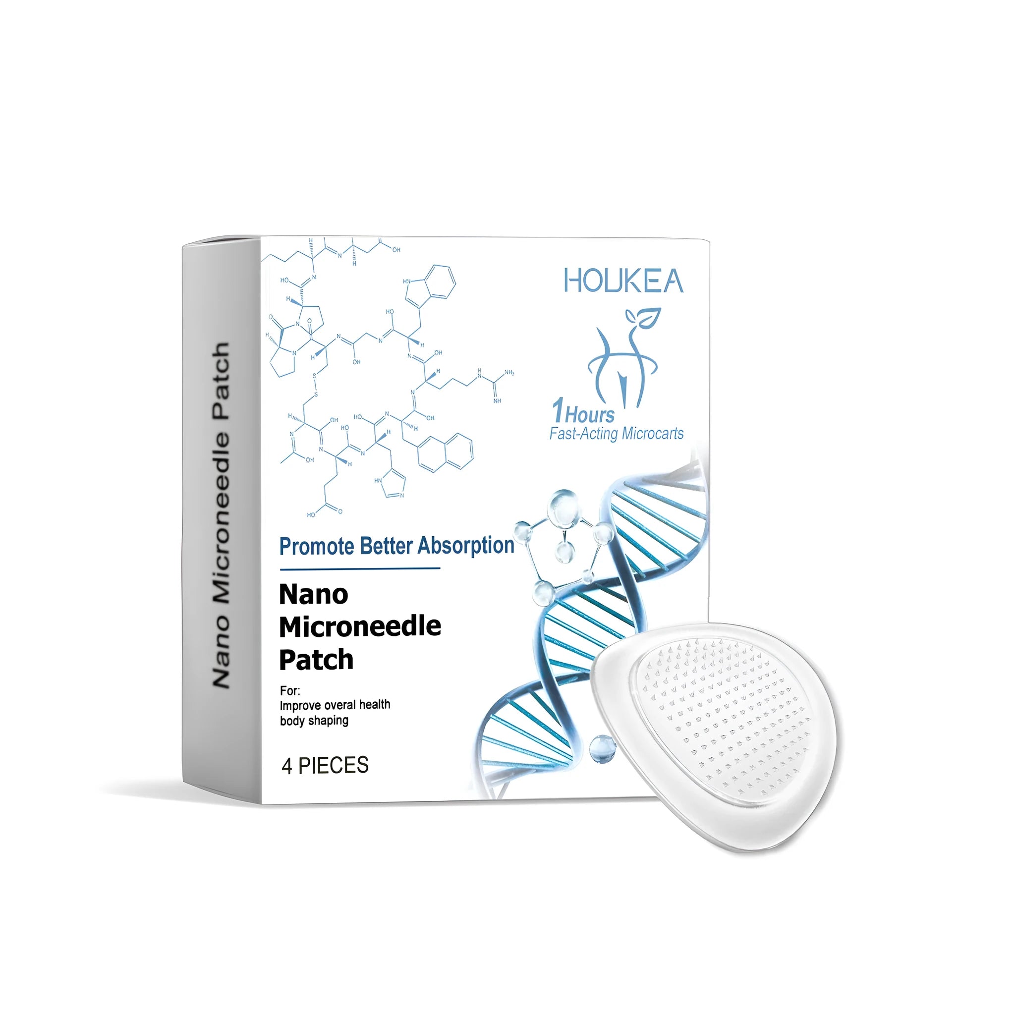 A pack of four nano microneedle patches for skin application with botanical ingredients.