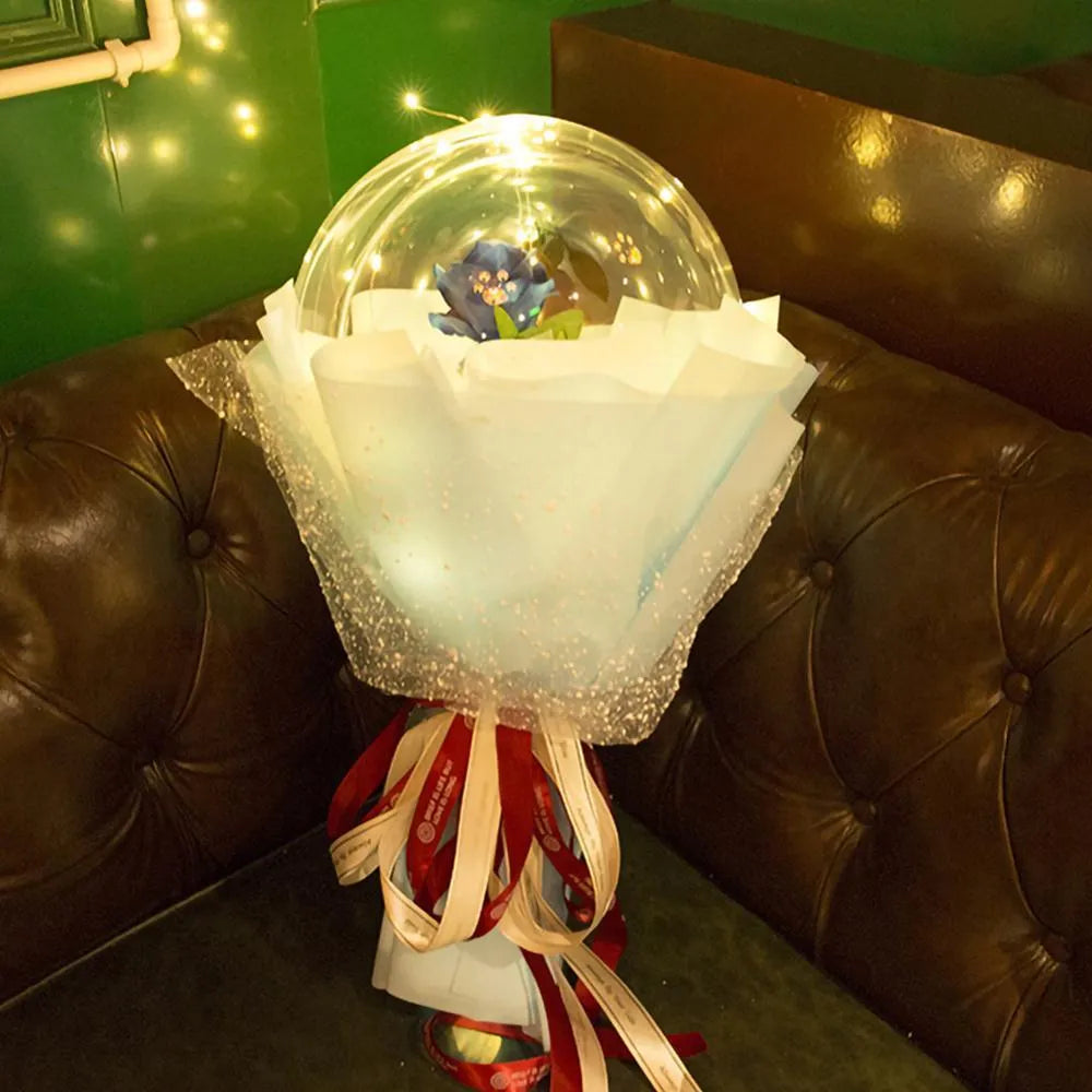 Transparent LED luminous balloon rose bouquet with artificial flowers and integrated lights for party decorations