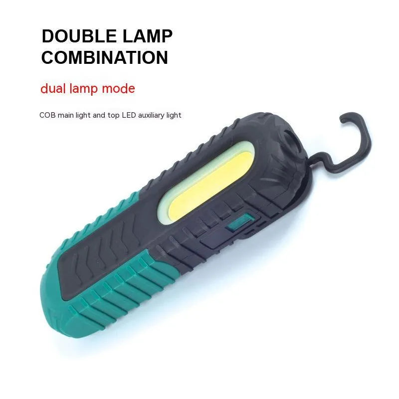 Black and green PET-coated auto repair work light with USB charging cable for vehicle inspection