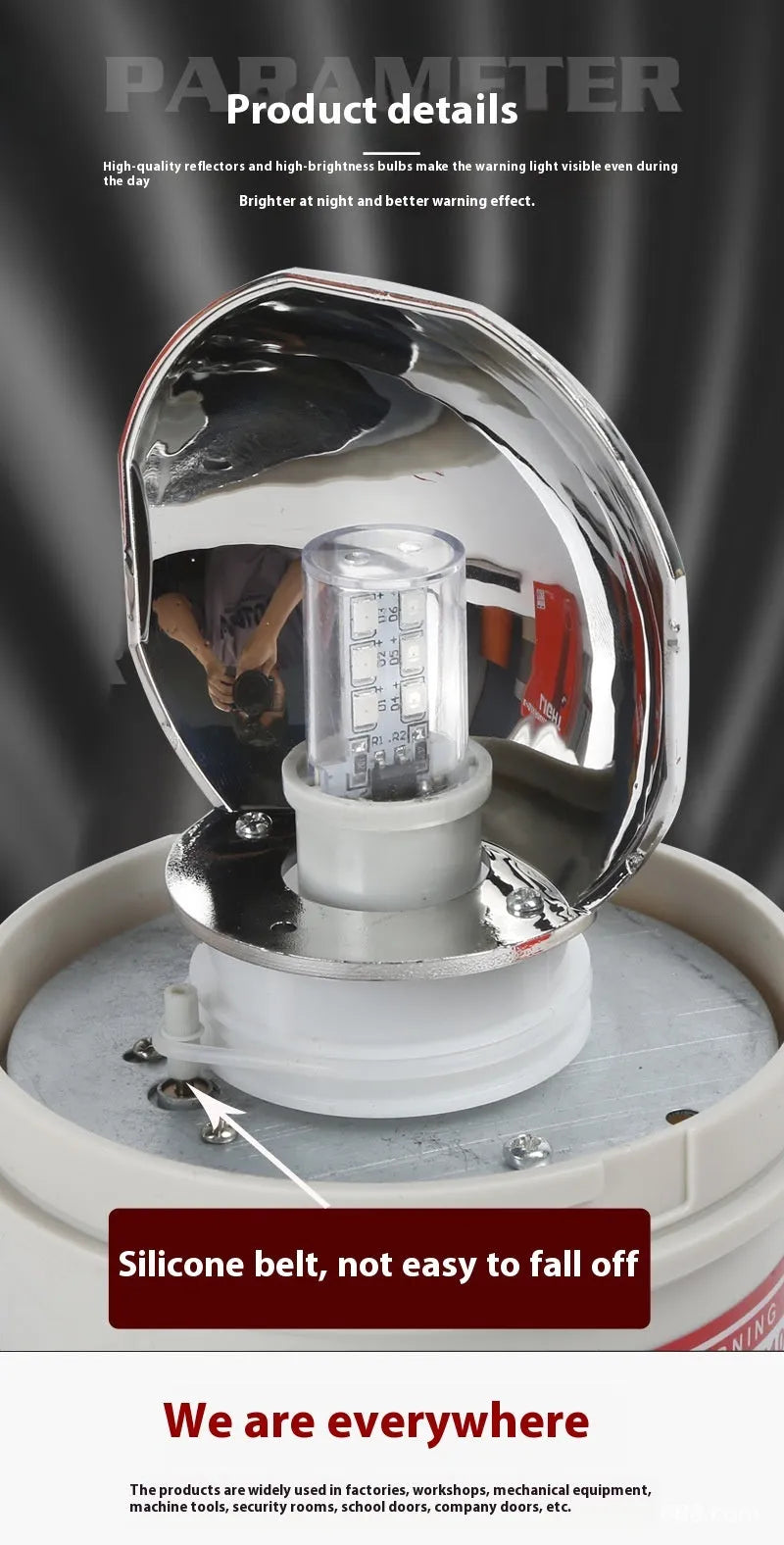 LTE-1101J warning light with sound alarm, red rotating beacon, 2-3W, for industrial use