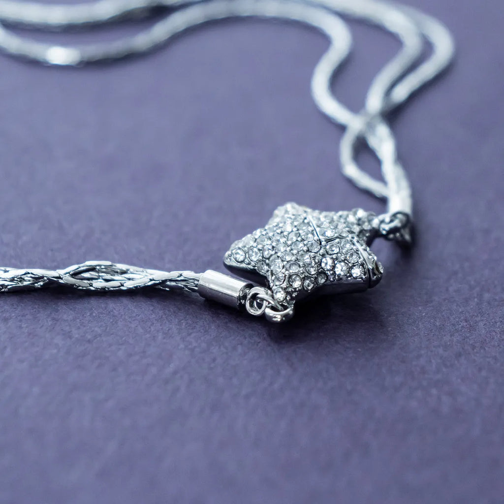 Magnetic five-pointed star necklace with rhinestones, copper electroplated pendant, water wave chain, 21-50cm