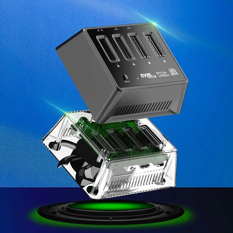Aluminium alloy M2 dual protocol SSD base measuring 90x78x34mm