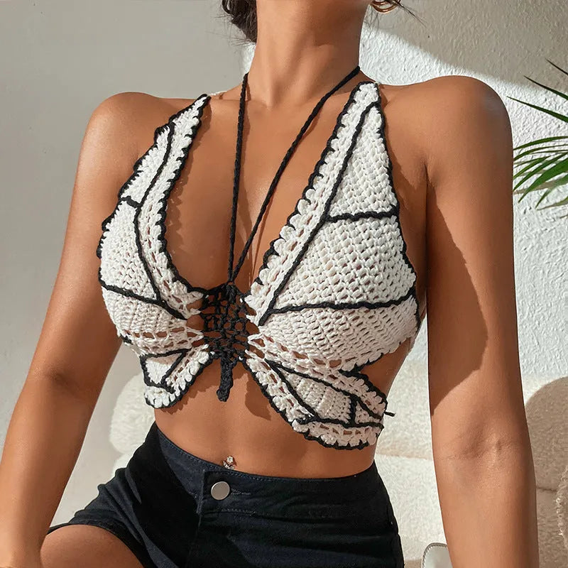 Women's black acrylic bikini swimsuit with classic two-piece design