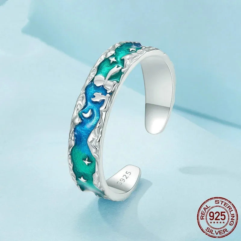 Aurora Star open adjustable ring in sterling silver with star cartoon motif, colour SCR1021-E, for women