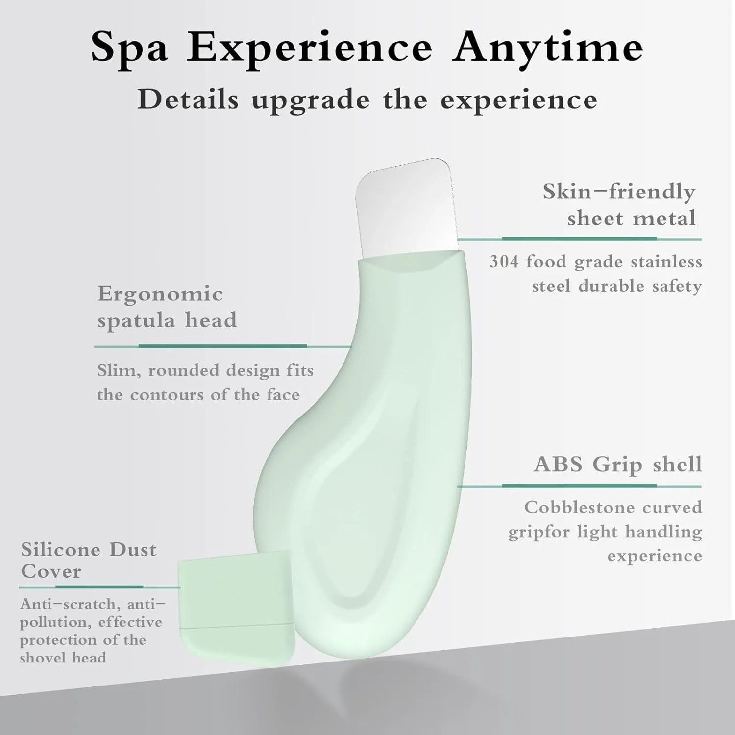 Green stainless steel pore scraper face spatula with a non-slip handle for blackhead removal.