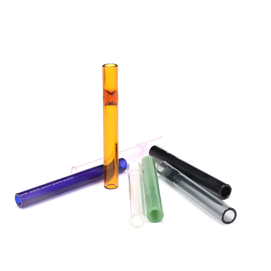 Transparent pink glass telescopic smoke pipe nozzle for water bongs