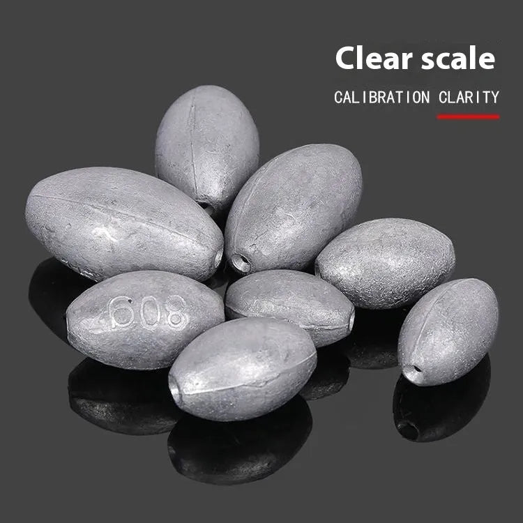 Scale pattern tongxin olive lead fishing sinker with plastic core in rugby shape.